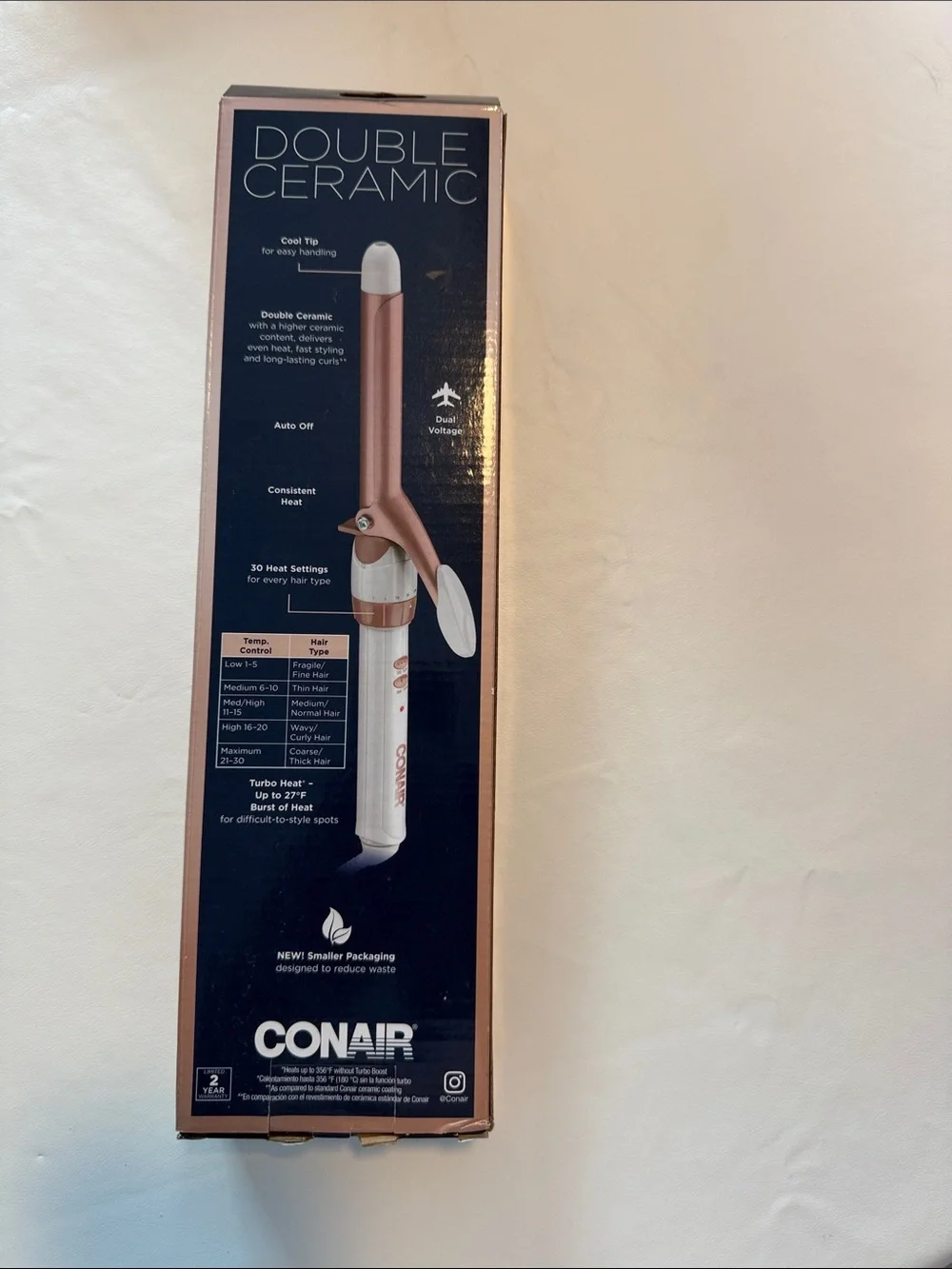 Conair 3/4 in. Double Ceramic Curling Iron in Rose Gold and White